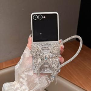 TEMU 폰 케이스: 라이트 럭셔리 풀 나비 스탠드 폰 케이스 (손목 스트랩 포함), 삼성 Z Flip 7/Z Flip 6/Z Flip 5/Z Flip 4/Z Flip 3 폴더블 폰 케이스 호환