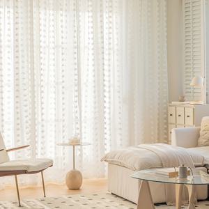 TEMU 2개 세트 흰색 폼폼 레이스 커튼, 순수하고 달콤한 방 꾸미기에 완벽합니다. 이 쉬어, 푹신한 도트 커튼은 막대가 함께 제공되어 거실 또는 침실에 적합합니다.