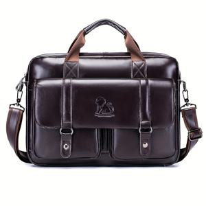 TEMU 남성용 비즈니스 숄더백, 문서 및 여행에 적합, 정품 가죽 소재. 15인치 노트북을 수납할 수 있으며 발렌타인데이, 아버지의 날, 스승의 날, 개학, 졸업, 크리스마스 선물로 완벽합니다.|남자가방|노트북파우치|노트북가방