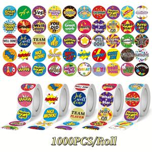 TEMU 1인치/1000개/롤 스티커 보상 칭찬 영어 수제 리워드 데칼 선물 장식 봉투 인사말 카드 장식 스티커