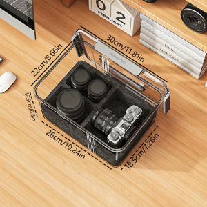 TEMU 진주 면 충전재가 들어있는 투명 카메라 보관함, 충격 방지 보호 하드 케이스 (4개의 버클 및 손잡이 포함), 휴대용 보관함, DSLR 카메라, 렌즈, 추가품 보관에 적합 (1개입)