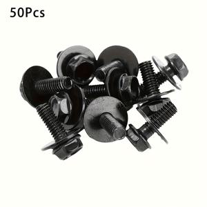 TEMU M6 바디 볼트 및 너트 50개 - 1.0 X 16mm, 10mm 육각, 17mm 와셔, 내구성 좋은 블랙 메탈, 안전한 차량 조립을 위한 필수품, 차량 유지 보수를 위한 필수품, 튼튼한 메탈 볼트, 자동차 범퍼, 하드웨어 나사