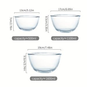 TEMU 두꺼운 보로실리케이트 샐러드 볼 3개 세트, 투명 혼합 그릇, 식품용 등급, 서빙 및 베이킹에 적합, 전자레인지 및 오븐 사용 가능, 식기세척기 안전