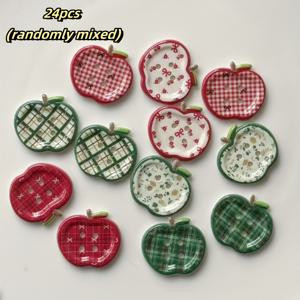 TEMU 튼튼하고 방수 레진으로 제작된 꽃무늬 및 격자무늬 패턴이 있는 사과 모양의 플라스틱 버튼 24개 세트. 프로젝트, 의류, 신발 및 추가적인 용도로 완벽합니다.