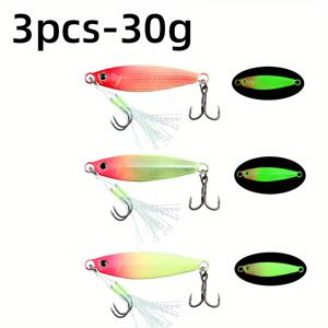 TEMU 7G~30G 무게의 3개 묶음 Glowing Jigs | 장거리 슬로우 싱킹 메탈 지그 | 두 번째 훅 장착, 바다에서 마끼렛 낚시에 적합 | 해안 캐스팅 베이스 루어에 이상적 | 수출용품