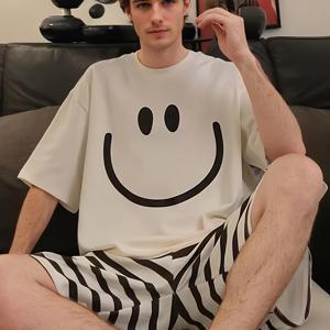 TEMU 남성 여름 잠옷, 가벼운 반팔 및 반바지, 집에서 또는 외출 시 착용 가능, 남성 여름 의상|남자반바지|남성반바지|여름잠옷