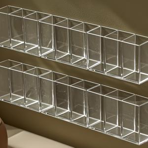 TEMU 벽걸이형 투명 플라스틱 정리함 (다중 칸막이) - 드릴 불필요, 메이크업 브러쉬, 립스틱, 가위, 눈썹 연필 보관에 적합 - 욕실 또는 화장대 정리, 욕실 정리 및 수납, 향수 정리함|눈썹펜슬