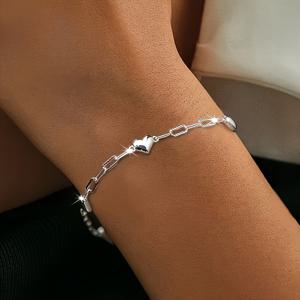 TEMU 1개 우아한 하트 모양 팔찌, 저자극성, 여름 해변 휴가에 잘 어울리는 스타일리시하고 우아한 디자인, 약혼 또는 결혼 기념일 선물, 스승의 날, 개학 시즌, 졸업 시즌, 라마단, 파티 행사에 적합