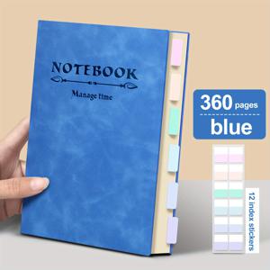 TEMU A5 초고밀도 인조 가죽 비즈니스 노트북 | 레트로 스타일 대학생 다이어리, 120/360페이지, 무광 소프트 커버, 줄자, 스티커 12장 포함