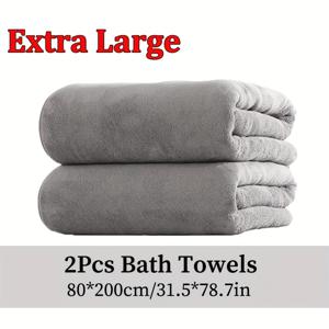 TEMU 2개입 초대형 목욕 타월 세트 80*200cm/*78.7인치, 극세사 소재, 부드럽고 편안하며 흡수력이 좋음, 욕실 샤워, 호텔, 캠핑 담요, 워시 클로스에 적합|샤워타올