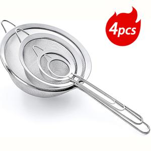 TEMU 손잡이가 있는 스테인리스 스틸 밀가루 체 세트, 차, 콩, 오일 여과용 메쉬 스트레이너, 재사용 가능하고 내구성 있는 주방 베이킹 도구, 네 가지 크기