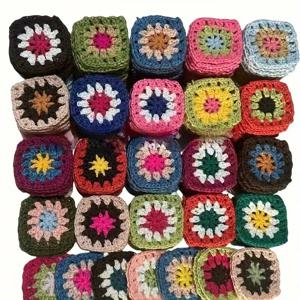 TEMU 18개 수제 코바늘 뜨개질 꽃무늬 사각형 | 플로럴 패턴 스타일, 스웨터 장식, 홈 데코, 코스터, 쿠션, 가방 장식에 적합, 정교한 미술 작품, 폴리에스터, 혼합 색상