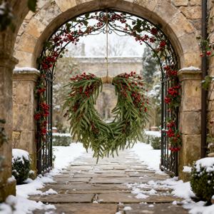 TEMU 리얼리스틱 하트 모양 리스 - 레드 베리, 노퍽 소나무 가지 & 잎사귀 장식 - 벽걸이 플라스틱 상록수, 크리스마스, 할로윈, 하누카, 부활절, 추수감사절용 - 문 & 장식용 (조명 없음, 깃털 없음)