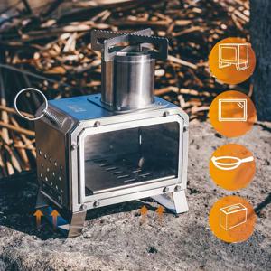 TEMU 휴대용 데스크탑 나무 연소 스토브 (야외 캠핑 및 피크닉용) | 고온 저항 C, 미세 결정 유리 관찰 창, 분리형 유리로 간편한 청소, 201 스테인리스 스틸