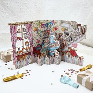 TEMU 고양이를 위한 생일 카드 - 생일 축하를 위한 귀여운 고양이 3D 팝업 카드 - 고양이 파티를 위한 완벽한 초대장, 팝업 슬라이드, 풍선, 종이 포함 - 생생한 고양이 테마 디자인