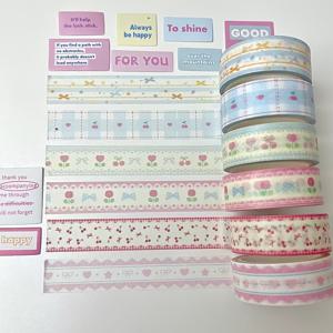 TEMU 크림색 체크 무늬 체리 창의적인 와시 테이프 6롤, 선물 포장 및 프로젝트에 적합