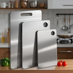 TEMU 3개 세트 헤비듀티 스테인리스 스틸 도마 - 식품등급 안전, 광택 표면, 양면 사용 가능 (도마 & 서빙 보드), 세척 용이, 내구성 강한 주방 필수품 (고기, 채소, 제과 준비용)