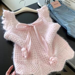 TEMU 새로운 봄/여름 여성용 캐주얼 프렌치 스타일 스위트 보타이 레이스업 플러시 조끼, 정교하고 부드러운 피부 친화적 원단, 여성용 여름 의류, 여성을 위한 새로운 봄 컬렉션, 한국인이 가장 많이 구매하는 여성 의류, 여성용 여름 상의, 캐주얼하고 우아한 여성 의류, 스타일리시한 상의, 외출, 쇼핑, 파티, 출퇴근 및 기타 행사에 적합한 여성 의류