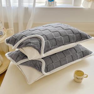 TEMU 1+1 새로운 두꺼운 따뜻한 우유 벨벳 베개 커버 세트, 단색 컬러 스타일 밴딩형 베개커버