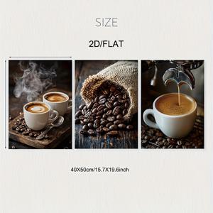 TEMU 고품질 커피 캔버스 프린팅 포스터 3종 세트, 이탈리아 코피 아르데코 그림, 커피 바 갤러리 벽걸이 예술, 모던 커피 빈 벽 장식, 액자 없는 캔버스 포스터, 스터디룸/침실 복도 아르데코 그림|커피