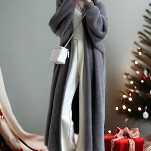 TEMU 여성용 소프트 가디건 스웨터, 신상 가을 겨울 캐주얼 루즈 레이지 스타일 인조 밍크 롱 코트