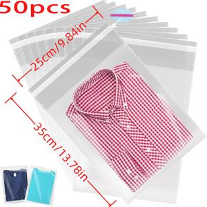 TEMU 50/100 자체 접착 투명 플라스틱 봉투--방수 및 변색 방지, 의류, 셔츠, 선물 포장에 완벽, 자체 밀봉 매직 테이프, 재사용 가능, 선물 포장 | 투명 보관 | 내구성 있는 폴리에틸렌, 의류 포장|방수가방