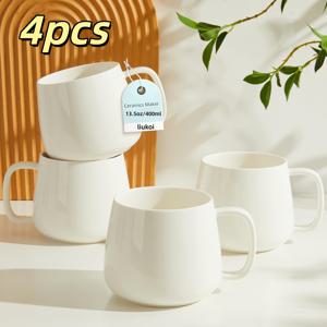TEMU 화이트 세라믹 머그컵 4종 세트, 거실, 침실, 카페, 물컵, 선물용 컵, 세라믹 컵, 오피스 티컵, 커피컵