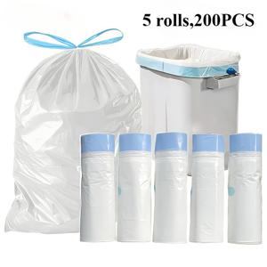 TEMU 5-팩/200 추가 두꺼운 누수 방지 및 냄새 제어 쓰레기 봉투 - 끈 조임식, 내구성 강화, 찢어짐 방지, 10-15L 쓰레기 봉투, 가정, 사무실, 애완동물 배설물, 상업용 - 표준 호환, 가정용 쓰레기 처리, 사무실 쓰레기 봉투, 내구성 강화 디자인, 튼튼한 플라스틱, 애완동물 배설물 봉투