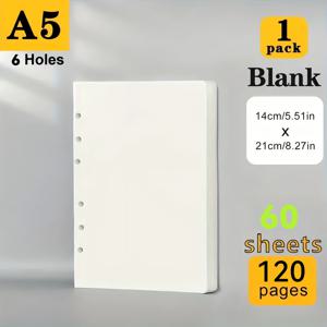 TEMU 1권 60장 (120페이지) A5 분리형 루스리프 종이 - 리필 가능한 휴대용 6홀 바인더 필러 페이지, 6링 바인더용, 저널, 플래너, 노트북, 루스리프 디바이더용 리필 가능한 인서트