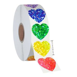 TEMU 반짝이 하트 스티커 롤 - 발렌타인데이, 기념일용 반짝이는 하트 스티커, 빨강 주황 노랑 혼합 컬러 자체 접착 하트 장식