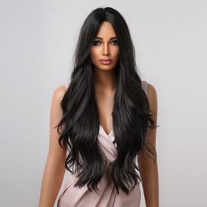 TEMU 30인치 합성 모발 여성용 긴 곱슬 중간 부분 패션 성숙한 모발 여성용 일상 파티 코스플레이 LC2019-1, 다크 브라운 블랙, 카니발/마르티 그라스/마스케라드