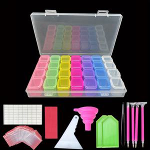 TEMU 다이아몬드 페인팅 도구 깔때기 스티커 펜이있는 28 그리드 스토리지 박스 다이아몬드 페인팅 자수 액세서리