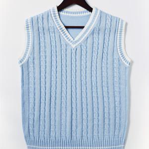 TEMU 여성용 캐주얼 블루 대비 컬러 스웨터 베스트