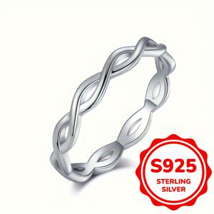 TEMU 순수 은색 S925 꼬인 심플하고 우아한 섹시한 영원한 십자가 모양의 반지 2.1g