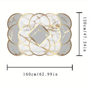 TEMU 고급 유럽 골드 벨벳 지역 매트 - 세탁 가능, 미끄럼 방지, 거실, 침실 또는 현관 장식용 대리석 패턴 소프트 폴리에스터