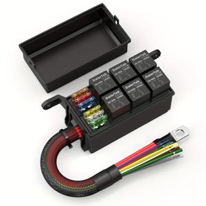 TEMU 12V 자동차 릴레이 퓨즈 박스, 6 슬롯 차량용 퓨즈드 릴레이 박스, 범용 퓨즈 블록 및 사전 배선이 포함된 릴레이 키트