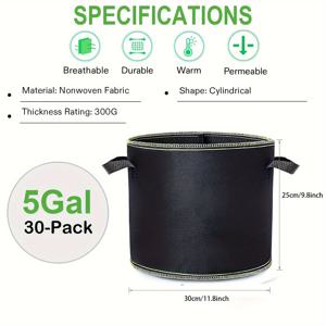 TEMU 손잡이가 달린 30개의 3/5/7/10/15/20 갤런 식물 재배 가방, 채소를 위한 무거운 원단으로 만든 화분, 감자, 당근, 양파를 위한 내구성 있는 숨쉬는 식물용 용기, 정원 식물과 과일을 위한 식물 재배