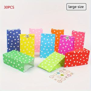TEMU 30/50/60개 혼합, 파티 선물 가방, 멀티 컬러 원형 도트 크라프트 종이 선물 가방, 하이틴, 크리스마스, 생일, 결혼식 파티, 소규모 사업 용품용 3/5/6장 스티커 포함 사탕 선물 가방