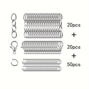 TEMU 키체인 주얼리 제작 키트는 20개의 로브스터 걸쇠, 20개의 체인, 그리고 50개의 점프 링으로 구성되어 있으며, 골드 및 실버 색상으로 제공됩니다.