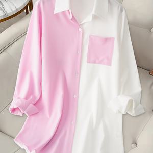 TEMU 플러스 사이즈 - 스타일리시한 핏의 패셔너블한 플러스 사이즈 여성 셔츠, 포켓과 투톤 디자인 특징