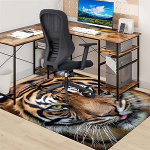 TEMU 3D 호랑이 머리 디자인 카펫 - 대형, 미끄럼 방지 폴리에스테르 바닥 매트, 사무실 및 집 입구 장식용