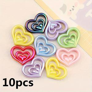 TEMU 10개 아크릴 UV 코팅 컬러풀 홀 중공 삼중층 하트 비즈 DIY 끈 펜 폰 체인 키체인 액세서리 1.18인치*0.906인치