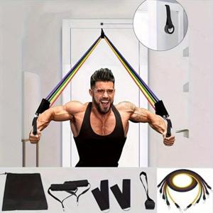 TEMU 11피스 TPE 저항 밴드 세트, 도어 앵커, 핸들, 휴대용 가방, 다리 발목 스트랩 포함, 홈짐, 피트니스, 요가 및 필라테스용 초보자 운동 밴드