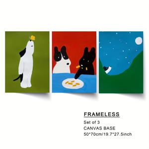 TEMU 3개 세트 무액자 귀여운 강아지 포스터 조합, 빈티지 동물 장식 벽 아트 세트, 시골 농가 벽 장식 바, 침실, 거실, 현관, 방 장식, 집, 기숙사, 사무실, 카페 - 캔버스 소재