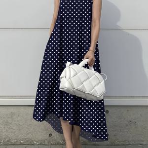 TEMU 미디엄 및 롱 웨이브 도트 라운드 넥 불규칙 텐트 스커트