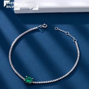 TEMU 실버 + 모이사나이트 + 5*7 합성 컬러 보석, 총 중량 3.2g, 1개 빈티지 실버 모이사나이트 팔찌