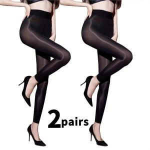 TEMU 2팩 블랙 섹시 오일 글라스 양말, 엑스트라 라지 사이즈, 반짝이는 스타킹, 오로라 팬티스타킹, 여름용 매끈한 섹시한 얇은 여성용 오일 글라스 시스루 베이스 양말