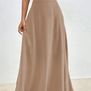 TEMU 우아한 여성 솔리드 컬러 지퍼 롱 스커트