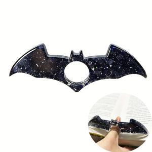 TEMU 수제 할로윈 박쥐 북마크와 말린 꽃 - 광택 있는 ABS 수지 엄지 반지 페이지 홀더, 교사 및 책 애호가에게 이상적