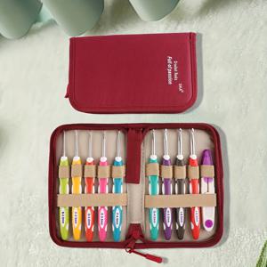 TEMU 9개 코바늘 뜨개질 도구 키트 선물 패키지 1세트 (정교한 보관 가방 및 코바늘 뜨개실 가위 포함), 인체공학적 소프트 그립, 2.0mm-6.0mm 코바늘 뜨개질용, 카펫 코바늘 뜨개질, 부드러운 코바늘 뜨개질 키트에 적합; 수제 뜨개실 직조 도구